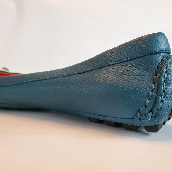 Like-New Hermes Liberty Epsom Calfskin Leather Blue Driving Flats Ballet Shoes - Picture 4 of 16
